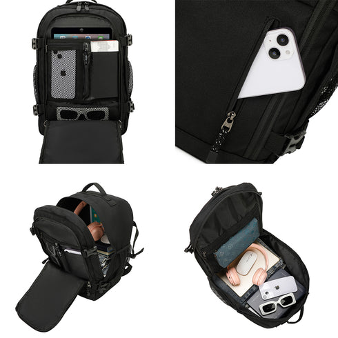 Raykong Mochila De Cabina Ryanair 40x20x25cm (20L) | Mochila De Viaje Impermeable Para Avión | Equipaje De Mano Resistente | Mochila Para Senderismo | Escolar | Trabajo - Negro